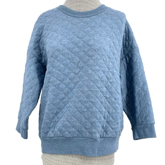 GAP Sweatshirt Heathered Blue Quilted Diamond Pullover 3/4 Sleeve Cozy Top M - Picture 1 of 8